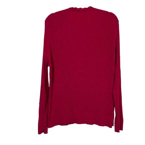 Ann Taylor Sz XXL Red Textured Ribbed Knit Stretchy Cardigan Scalloped Neck Cute - Picture 6 of 16
